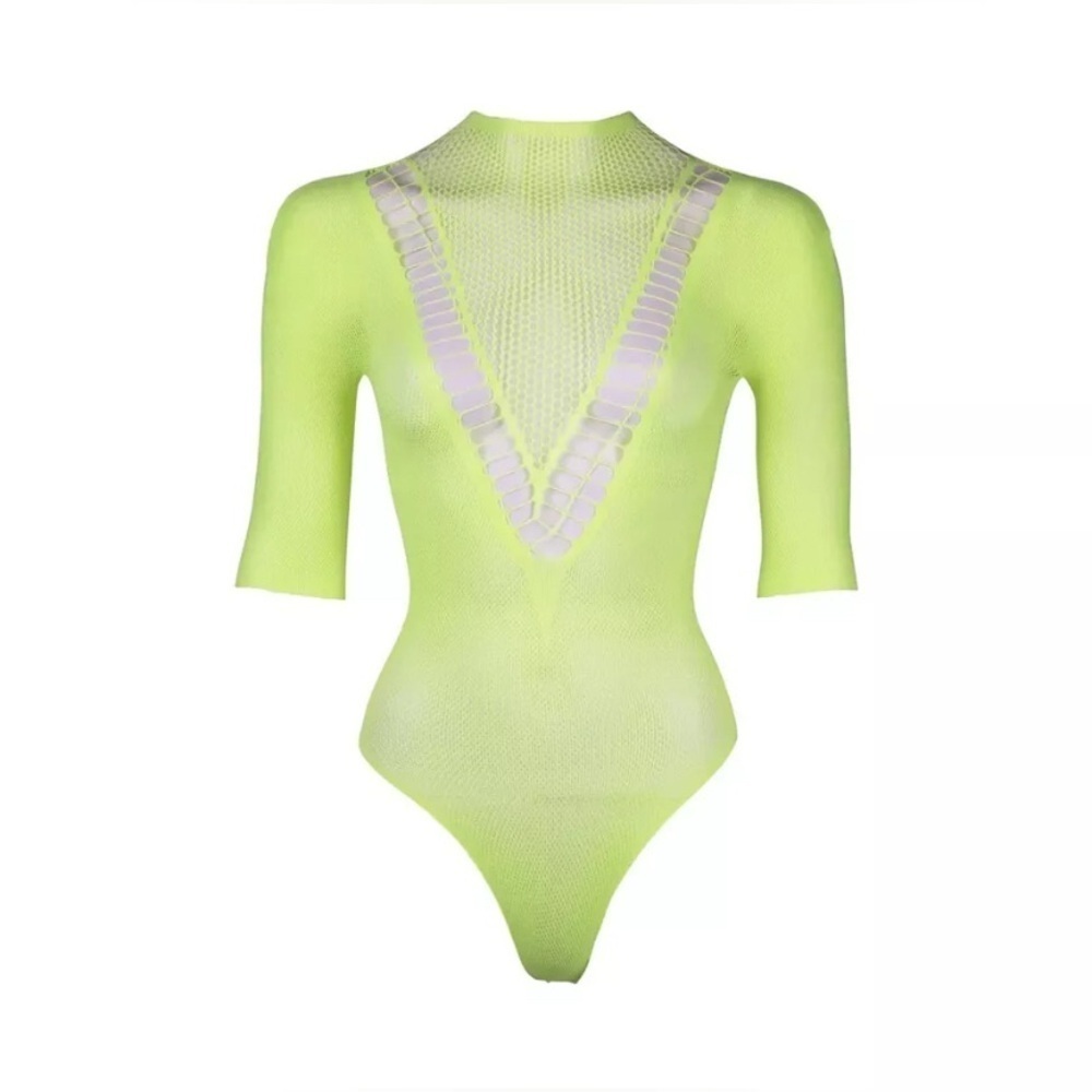 🦋B2G1🦋LE DÉSIR Bliss Short Sleeve Neon Green Fishnet Teddy | ONE SIZE | - Picture 5 of 8